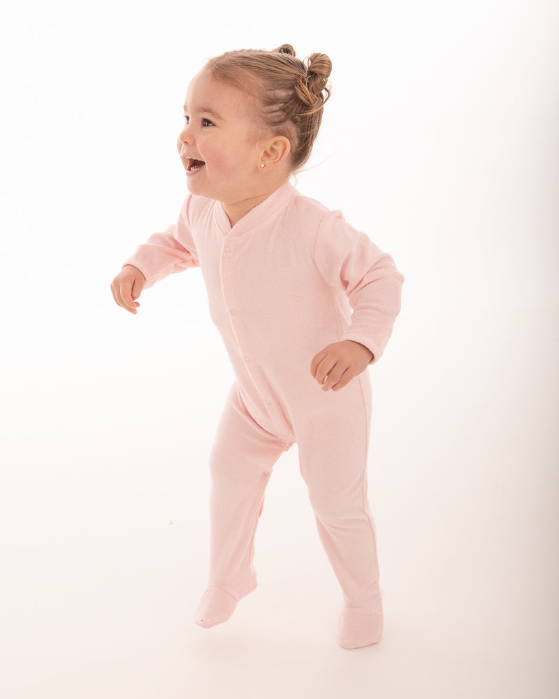 2 Pack - Terry Towelling Sleepsuit - Peony Pink